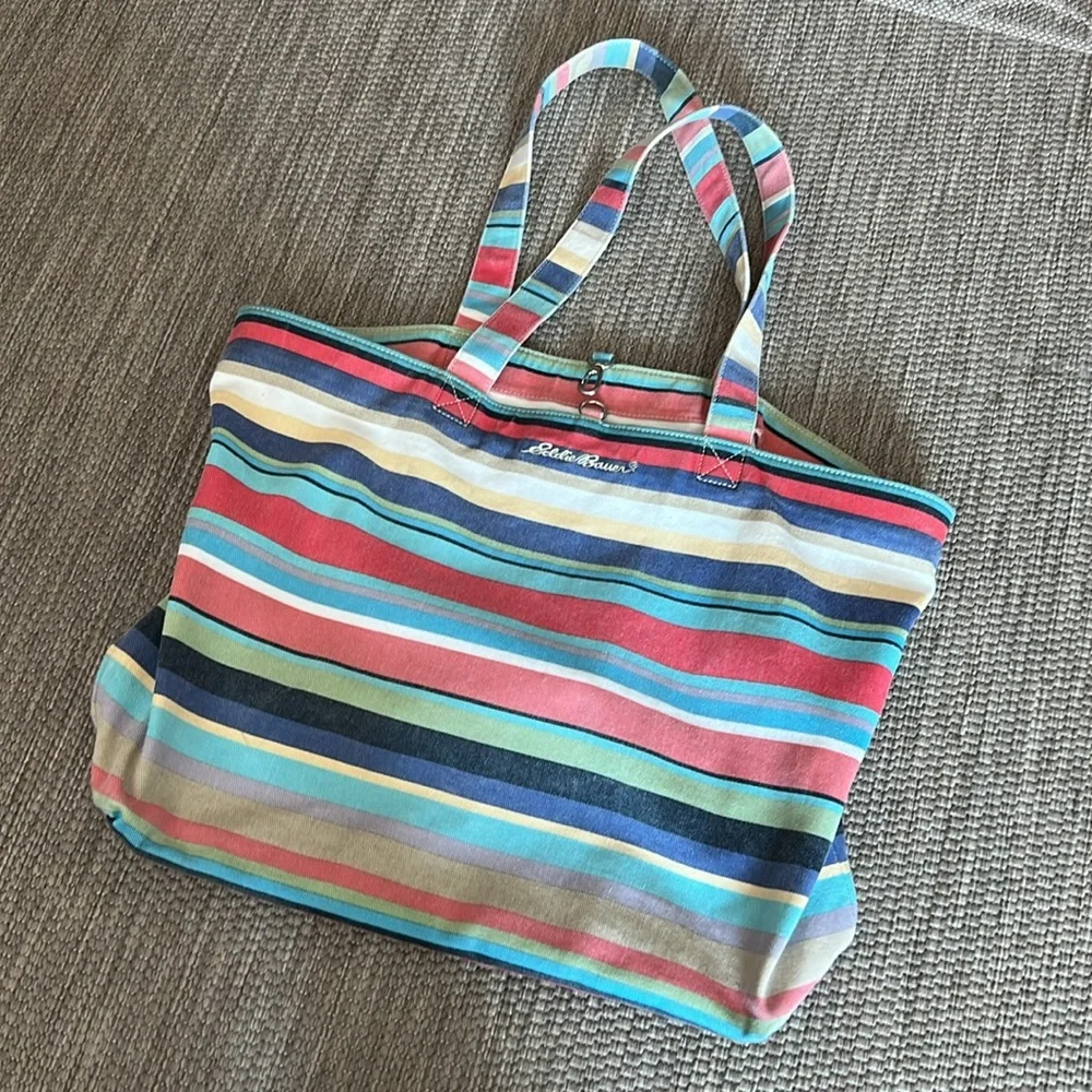 Vintage Eddie Bauer Summer Striped Cotton Canvas Tote